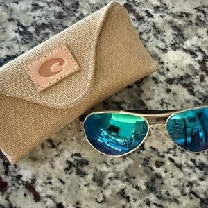 Costa Aviator Sunglasses with Teal Blue Mirrored Lense